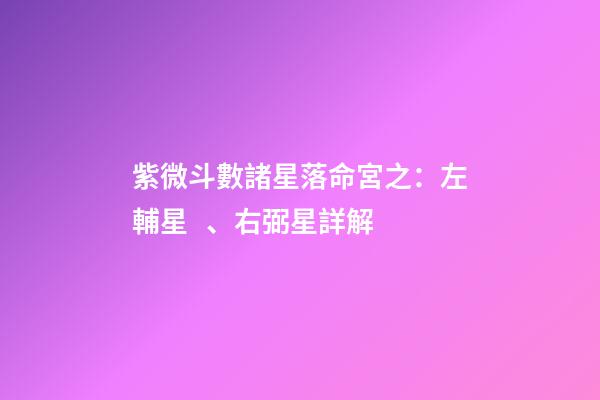 紫微斗數諸星落命宮之：左輔星、右弼星詳解